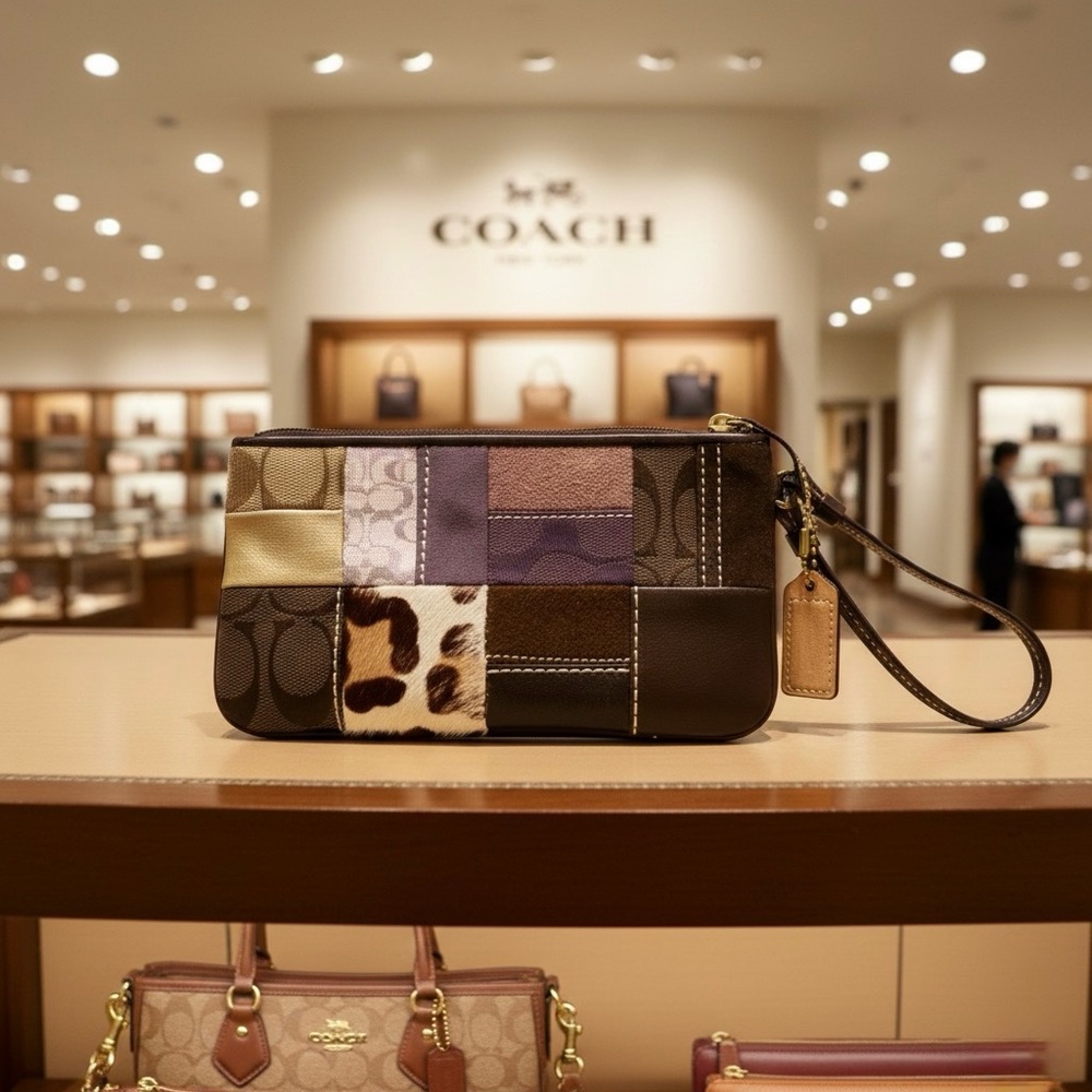 Coach Vintage Holiday Patchwork Wristlet – Multi-Texture/Earth Tones